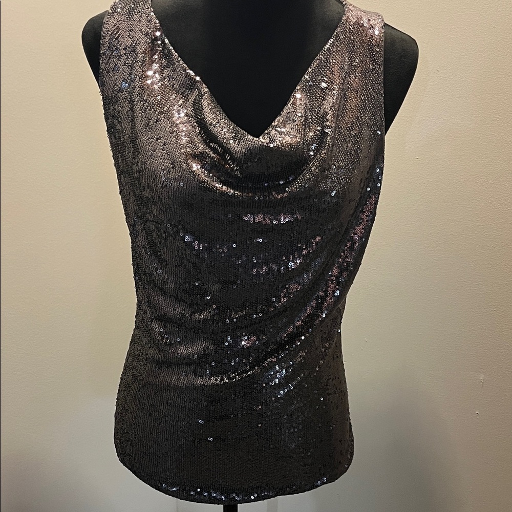 White House Black Market Sequin Cowl Neck Top - Black